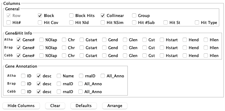 query columns