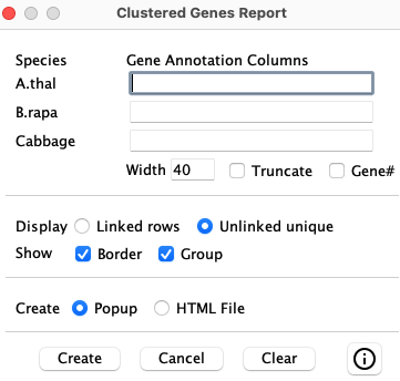 report cluster options